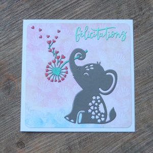 Carte Félicitations "Eléphant au pissenlit"